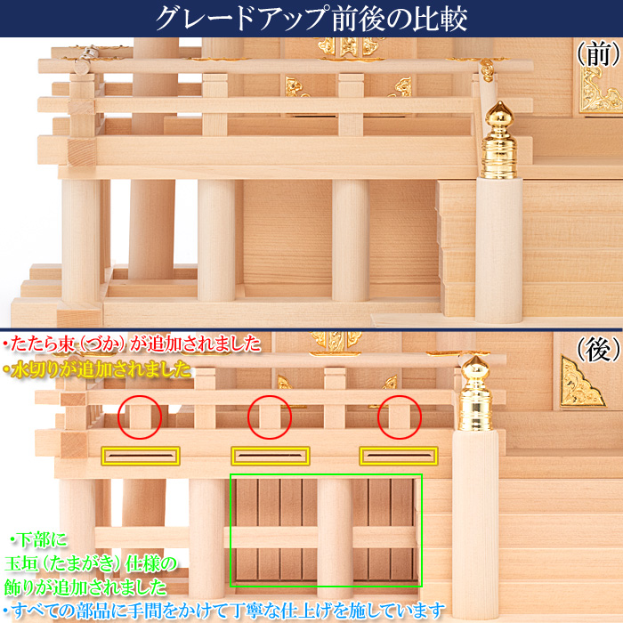 神棚 茅葺三社宮 屋根違 大〈K-4〉 グレードアップ前後比較